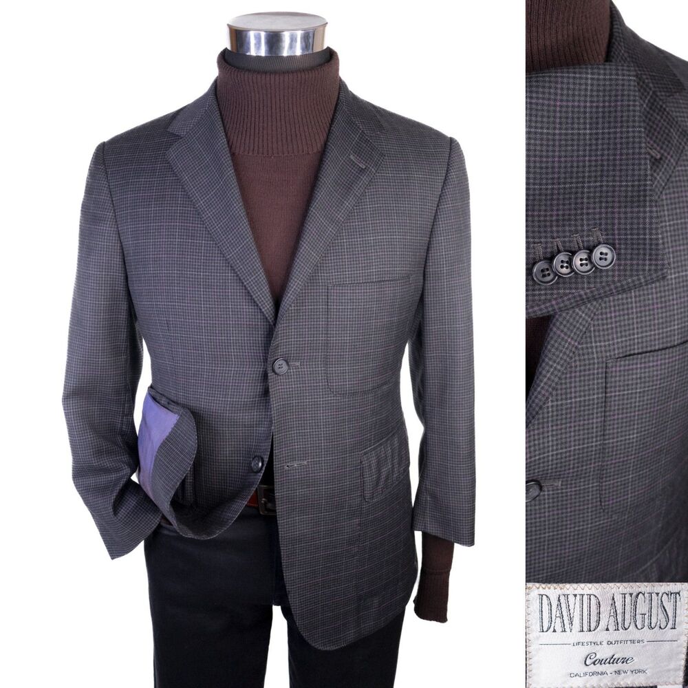 DAVID AUGUST Couture Blazer Men's 38XS Sport Coat Check Surgeon's Cuffs Jacket